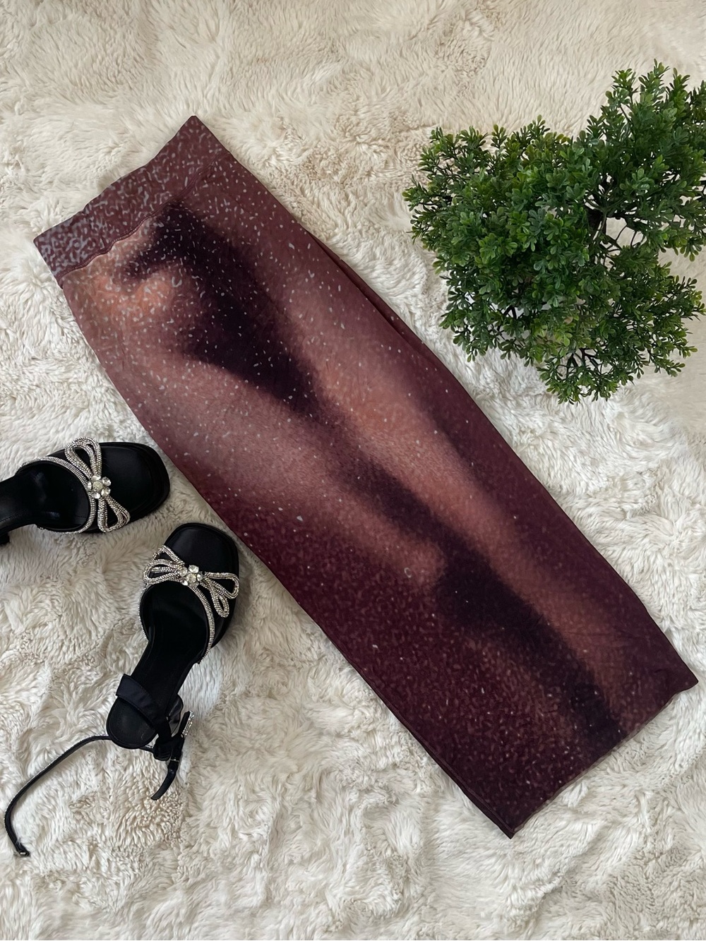 Authentic SKIMS Mesh Cover-Ups Midi Skirt in Henna Fk Body Print